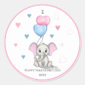 かわいい象の漫画 |バパーソナライズされたンタインC ラウンドシール (正面)