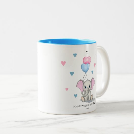 かわいい象の漫画 |バパーソナライズされたンタインT ツートーンマグカップ (正面右)