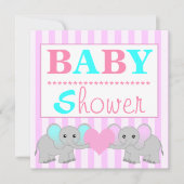 かわいい象の男の子か女の子の双生児のベビーシャワー 招待状 (正面)