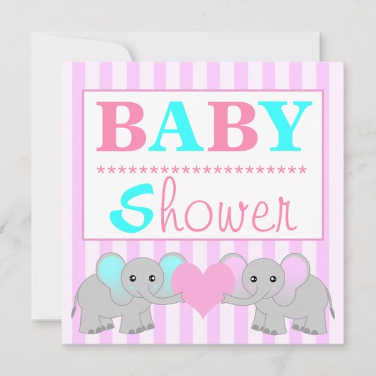 かわいい象の男の子か女の子の双生児のベビーシャワー 招待状 (正面)
