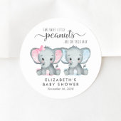 かわいい象の男の子と女の子の双子の赤ちゃんシャワー ラウンドシール