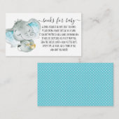 かわいい象の男の子のブックリクエストの赤ちゃんシャワー エンクロージャーカード (正面/裏面)