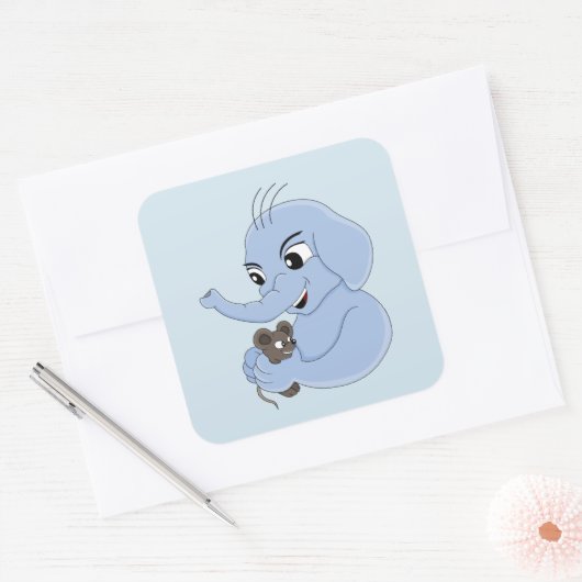 かわいい象の男の子の漫画の正方形のステッカー スクエアシール (封筒)
