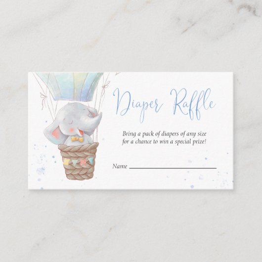 かわいい象の男の子の赤ちゃんシャワーおむつラッフルカード エンクロージャーカード (正面)