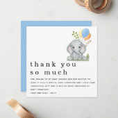 かわいい象の男の子の赤ちゃんシャワー青ありがとう ノートカード (正面/裏面インサイチュ)