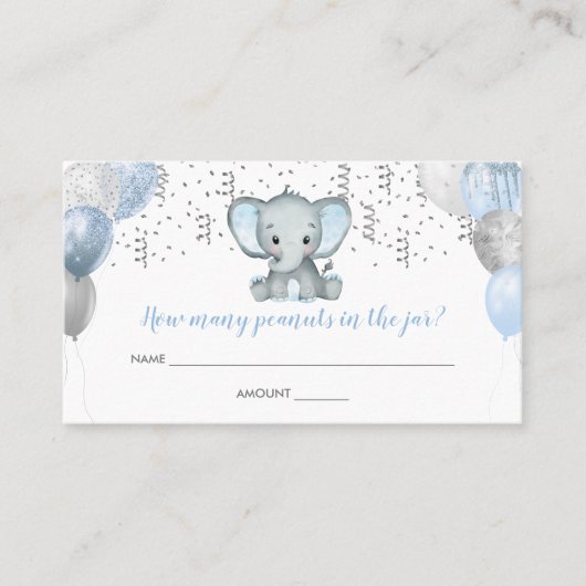 かわいい象の男の子バルーン赤ちゃんシャワー推測カード 名刺 (正面)