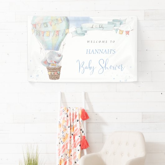 かわいい象の男の子ブルーベビーシャワーのバナー 横断幕 (インサイチュ)