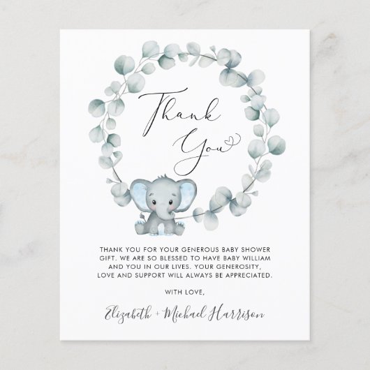 かわいい象の男の赤ちゃんシャワーサンキュー (正面)