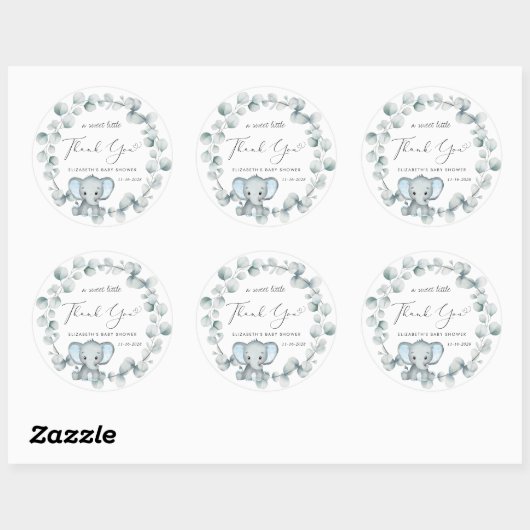 かわいい象の男の赤ちゃんシャワーサンキュー ラウンドシール (シート)