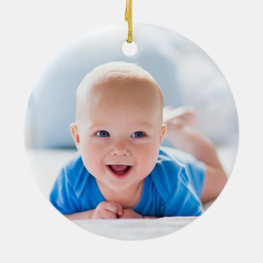 かわいい象の男の赤ちゃん初めてのクリスマス写真 セラミックオーナメント (裏面)