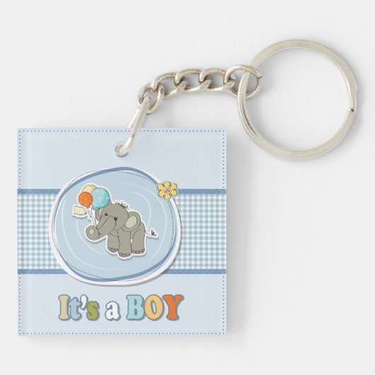 かわいい象の男の赤ちゃん発表 キーホルダー (裏面)