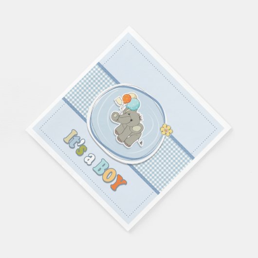 かわいい象の男の赤ちゃん発表 スタンダードランチョンナプキン (角)