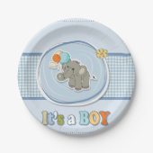 かわいい象の男の赤ちゃん発表 ペーパープレート (正面)