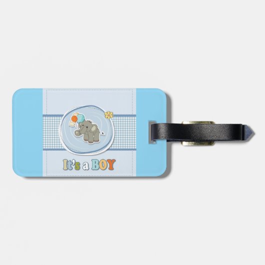 かわいい象の男の赤ちゃん発表 ラゲッジタグ (裏面横)