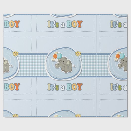 かわいい象の男の赤ちゃん発表 ラッピングペーパー (フラット)