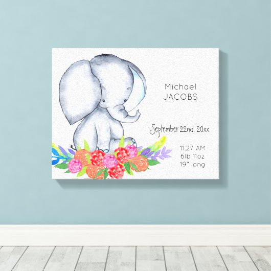 かわいい象の男の赤ちゃん誕生レコードの状態 キャンバスプリント (インサイチュ (ウッドフロア))