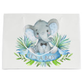 かわいい象の男の赤ちゃん赤ちゃんシャワー ラージペーパーバッグ (正面)