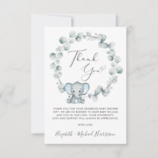 かわいい象の男の赤ちゃん サンキューカード (正面)