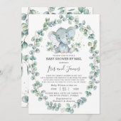 かわいい象の緑の赤ちゃんシャワー（メール少年） 招待状 (正面/裏面)