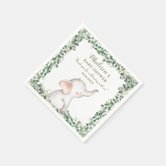 かわいい象の緑の赤男女兼用ちゃんシャワー スタンダードカクテルナプキン (角)