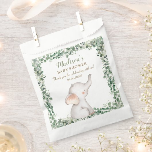 かわいい象の緑の赤男女兼用ちゃんシャワー フェイバーバッグ (クリップ留めされた状態)