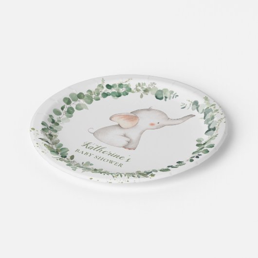 かわいい象の緑の赤男女兼用ちゃんシャワー ペーパープレート (アングル)