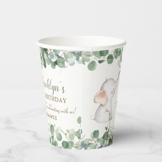 かわいい象の緑男女兼用園1歳 紙コップ (右)