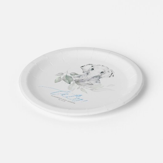 かわいい象の緑Oh男の子の赤ちゃんシャワー ペーパープレート (アングル)