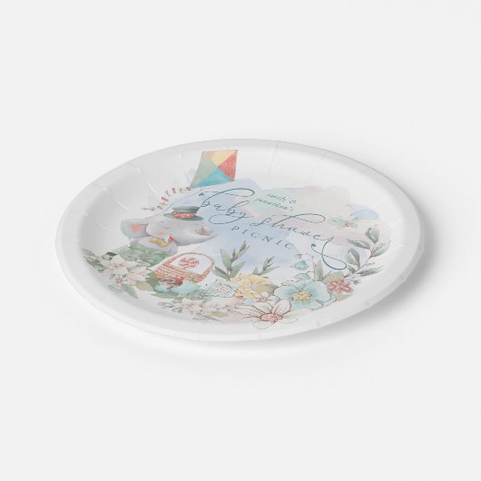 かわいい象の自然少年フローラ赤ちゃんシャワーピクニック ペーパープレート (アングル)