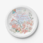 かわいい象の自然花模様ベビーシャワーピクニック ペーパープレート (正面)