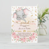 かわいい象の花スタームーンベビーガールシャワー 招待状 (スタンド正面)