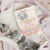 かわいい象の花スタームーンベビーガールシャワー 招待状