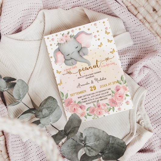 かわいい象の花スタームーンベビーガールシャワー 招待状