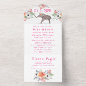 かわいい象の花ピンク女の子の赤ちゃんシャワー オールインワン招待状 (内側)