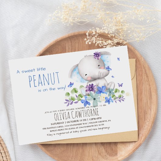 かわいい象の花ベビーシャワー男女兼用 招待状