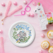 かわいい象の花模様葉の青い赤ちゃんシャワー ペーパープレート (パーティー)