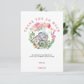 かわいい象の花模様葉ピンクの赤ちゃんシャワー サンキューカード (スタンド正面)