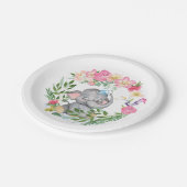 かわいい象の花模様葉ピンクの赤ちゃんシャワー ペーパープレート (アングル)