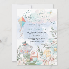 かわいい象の花模様赤ちゃんシャワーピクニックボーイ 招待状