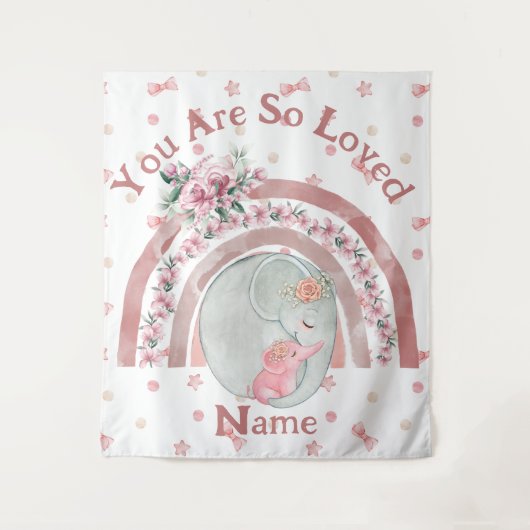 かわいい象の虹 タペストリー (正面)