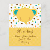 かわいい象の誕生の発表少年 案内ポストカード (正面)