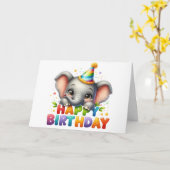 かわいい象の誕生日カード カード (黄色い花)