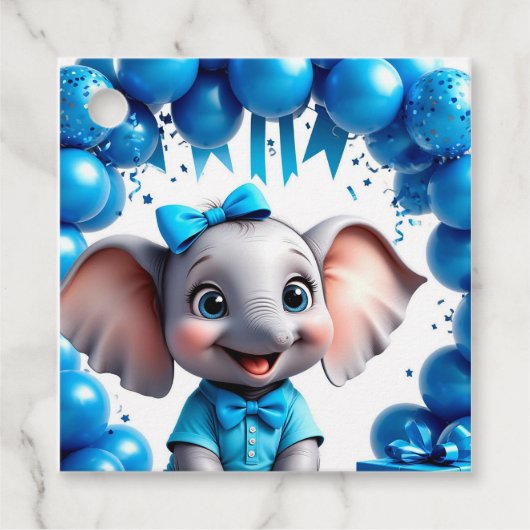 かわいい象の誕生日バルーン パーティー 🐘 フェイバータグ (正面)
