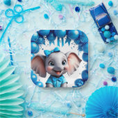 かわいい象の誕生日バルーン パーティー 🐘 ペーパープレート (パーティー)