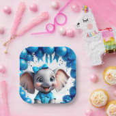 かわいい象の誕生日バルーン パーティー 🐘 ペーパープレート (パーティー)