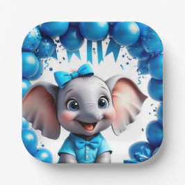 かわいい象の誕生日バルーン パーティー 🐘 ペーパープレート