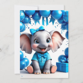 かわいい象の誕生日バルーン パーティー 🐘 招待状