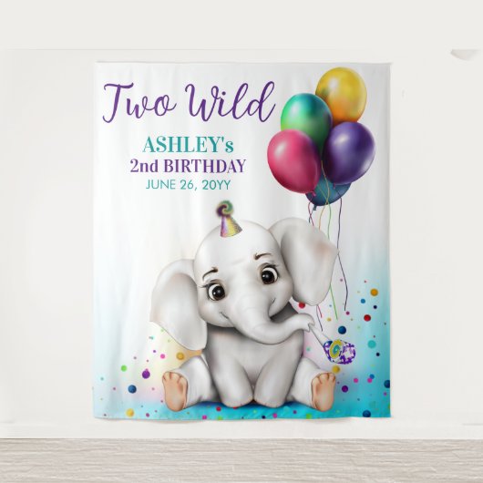 かわいい象の誕生日パーティーの背景 タペストリー (正面)