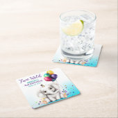 かわいい象の誕生日パーティー スクエアペーパーコースター (インサイチュ)