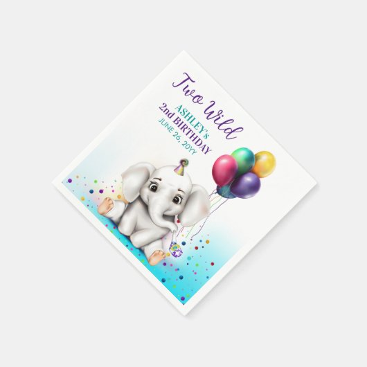 かわいい象の誕生日パーティー スタンダードカクテルナプキン (角)
